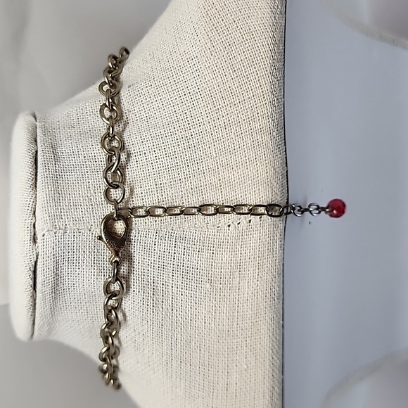 Faux Crystal Acrylic & Glass Red Black & Silvertone Necklace - Picture 7 of 11